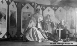 Children performing a play, possibly at Onion Lake, Saskatchewan